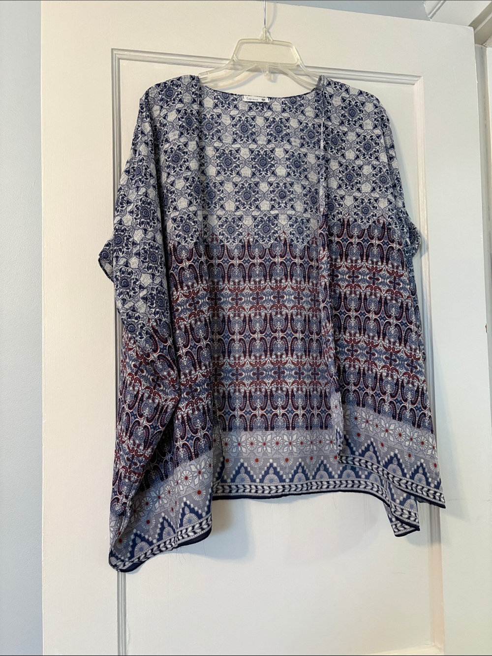 Boho Tile-Print Women's Kimono Top - Blue & White